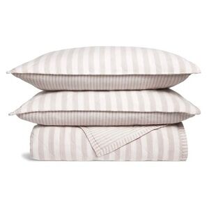 BROOKLINEN || Standard Reversible Linen Quilted Shams Set Pebble Grey Stripe